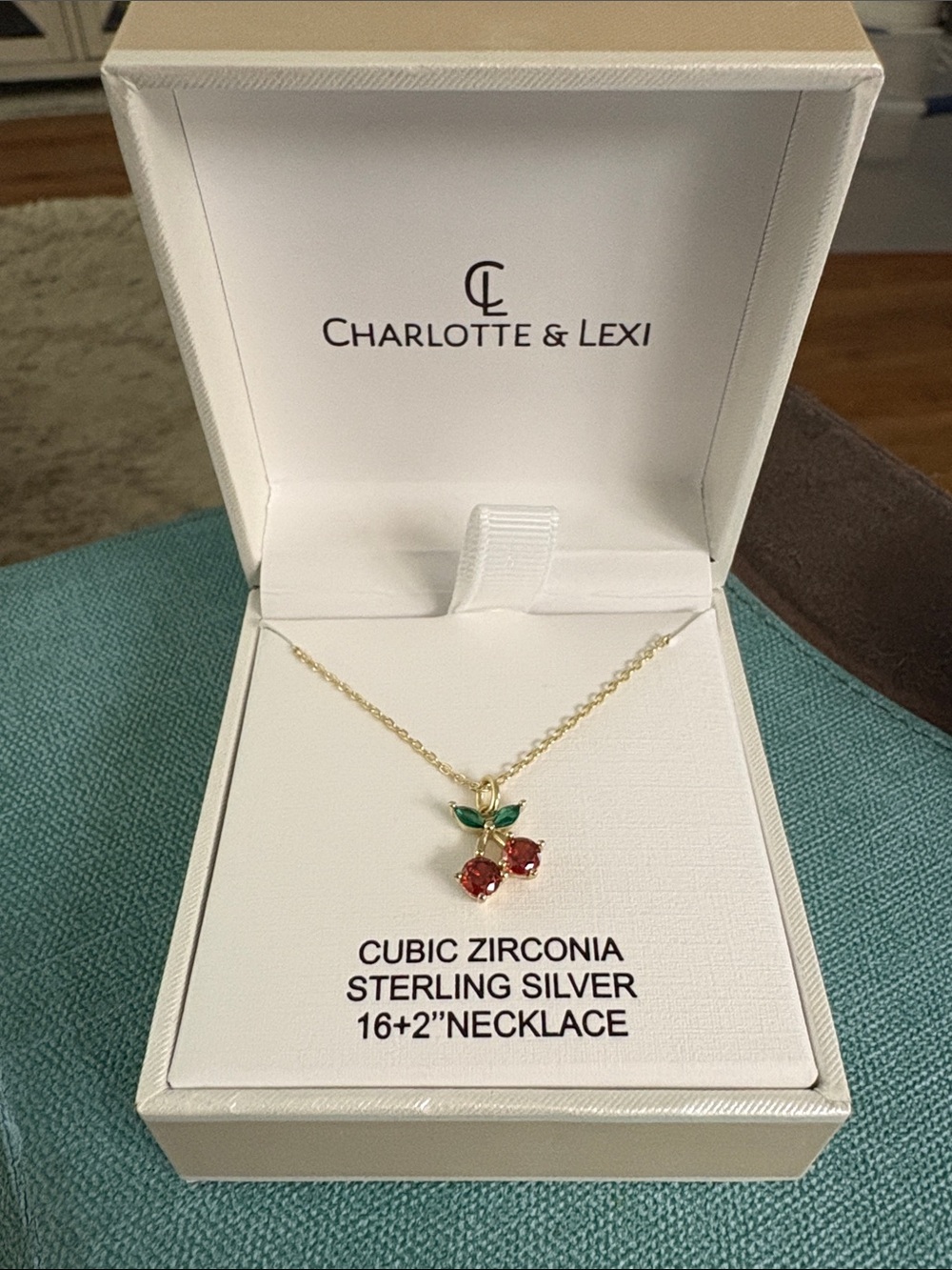 Charlotte & Lexi Gold-Tone Cherry Pendant Necklace with Red Stones